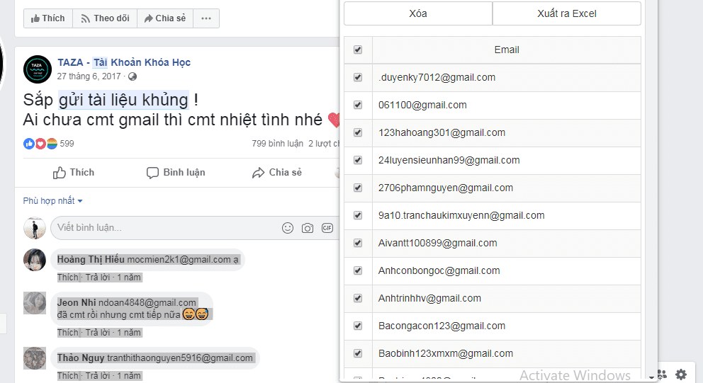 Lấy Email từ comment Facebook