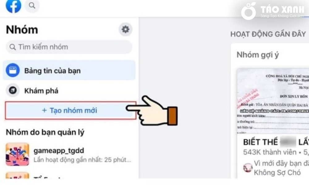 Bước 1 cách tạo group facebook bằng máy tính
