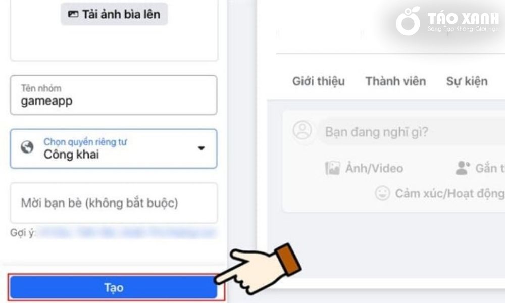 Thêm tùy chọn và hoàn thành trong việc Tạo Group Facebook bằng máy tính.
