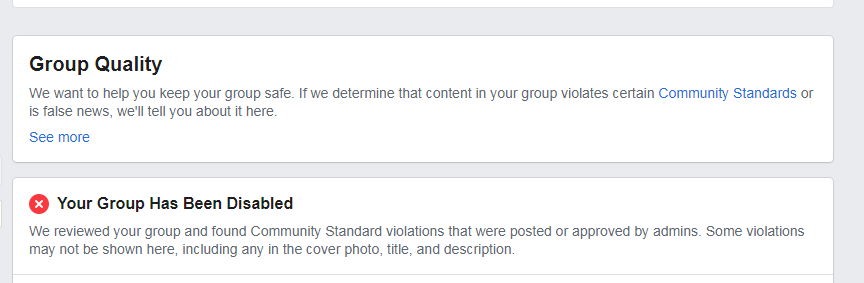 group facebook bị vô hiệu hóa
